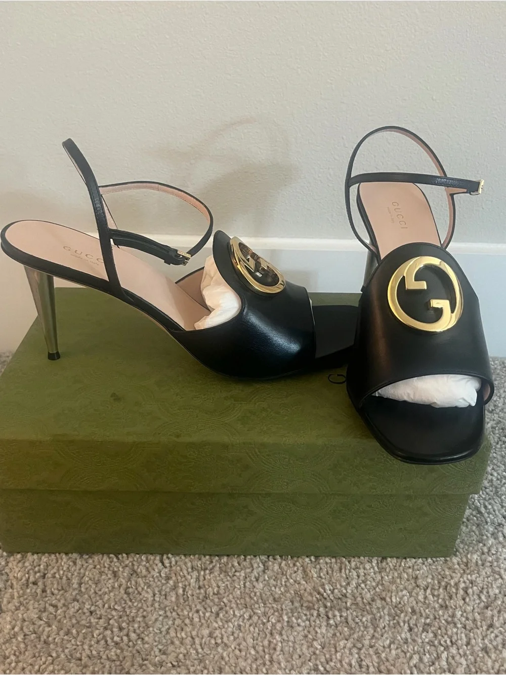 Gucci Malaga Kid Blondie 85mm Slingback Sandals Black